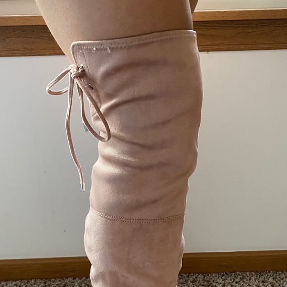 Peep Toe Over the Knee Suede Pink Boots Size 6 - Picture 12 of 16